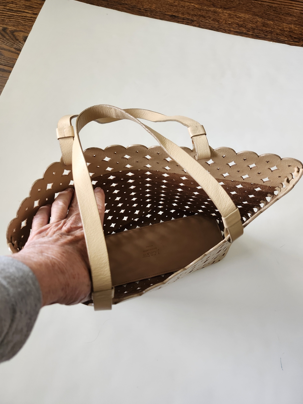 J. Crew Beige Leather Perforated TOTE - Picture 4 of 8